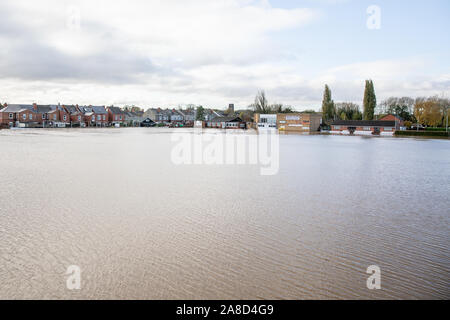 Worksop, Regno Unito. 8 novembre 2019. Inondazioni in Worksop, Regno Unito, a seguito di forti piogge che hanno causato il fiume Ryton a raffica si tratta di banche. Credito: Andy Gallagher/Alamy Live News Foto Stock