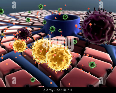 Attacco di virus del fegato, cellule del fegato, malattie del fegato, struttura del fegato Foto Stock