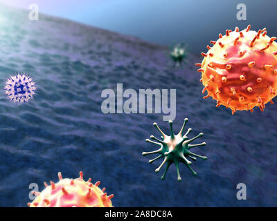 La cellula di cancro, rendering 3d cellula di cancro, i cluster di celle, la cellula di cancro ed i linfociti, la cellula di cancro attaccato da linfociti Foto Stock