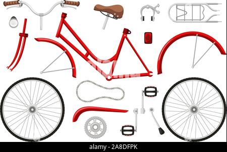 Parti di biciclette set cartoon vettoriale Illustrazione Vettoriale