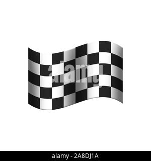 Bandiera a scacchi con riquadri bianchi e neri mostrato in uno schema a scacchiera su un bianco sfondo isolato Illustrazione Vettoriale
