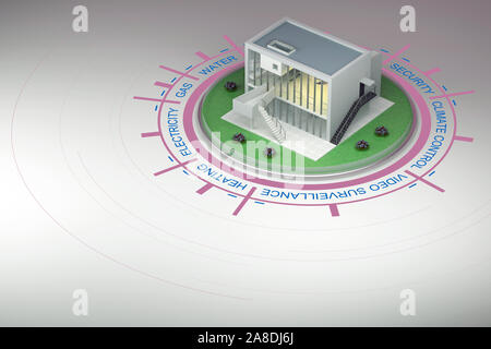 Moderne smart house con infographics. Il rendering 3D Foto Stock