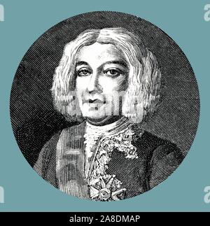 Juan José Navarro de Viana Búfalo (1687-1772), Marqués de la Victoria, marino y capitán general de la Armada Española. Grabado de 1877. Juan Joseé Navarro de Viana Búfalo. Foto Stock