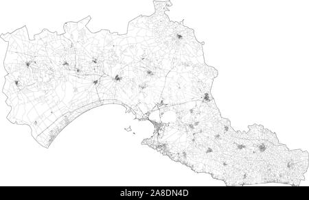 Vista satellitare della provincia di Taranto, mappa e strade. La puglia, Italia. Mappa dei trasporti nella regione Puglia, Italia. Ilva Illustrazione Vettoriale