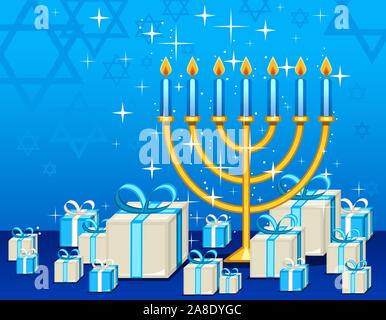 Celebrare il giudaismo con questo Hanukah presenta. Illustrazione Vettoriale