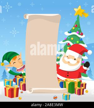 Babbo Natale con la lista dei regali di Natale Illustrazione Vettoriale