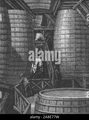 'Nella fabbrica di birra", 1872. Barclay, Perkins e la società fabbrica di birra in Park Street, Southwark. Da "Londra. Un pellegrinaggio" da Gustave Dore e Blanchard Jerrold. [Grant e Co., così 72-78, Turnmill Street, E.C., 1872]. Foto Stock