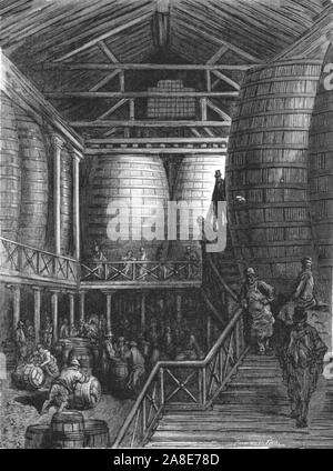 "I grandi tini', 1872. Vasche di fermentazione al Barclay, Perkins e la società fabbrica di birra in Park Street, Southwark. Da "Londra. Un pellegrinaggio" da Gustave Dore e Blanchard Jerrold. [Grant e Co., così 72-78, Turnmill Street, E.C., 1872]. Foto Stock