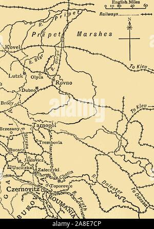 'Map illustrante Ivanoff generale delle operazioni del sud del Pripet Marshes e in Galizia", Europa orientale, la prima guerra mondiale, 1915, (c1920). I russi in generale Nikolai Ivanov, avanzata in Galizia austriaca. Da "La Grande Guerra Mondiale: una storia", Volume V, edito da Frank un Mumby. [Il Gresham Publishing Company Ltd, Londra, c1920] Foto Stock