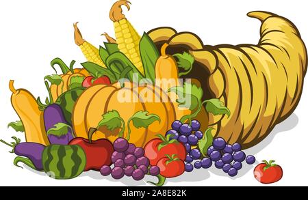 Cornucopia o corno dell'abbondanza illustrazione vettoriale Illustrazione Vettoriale