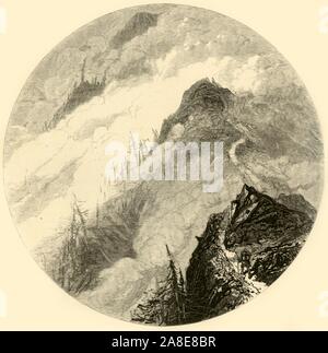 "L ascesa di Whiteface', 1874. Scalatore sulla Whiteface Mountain nello Stato di New York, Stati Uniti d'America, una delle più alte cime delle Montagne Adirondack. '...La sua cresta...rising come alcuni piedistallo costruito da Giove o Pan a trascurare il suo regno. I pinnacoli impilate su di esso sembrava ma vaste operazioni allevati per la sua ascesa. Uno scuro, vertice boscosa, una mera baluardo del possente sopra di massa, athwart ha mostrato il suo cuore un ampio, pallido streak, o il canale di un torrente scomparso, o altro ma di gran lunga meno formidabile diapositiva". Dal pittoresco America; o, la terra in cui viviamo, una delimitazione dalla penna e matita del Monte Foto Stock