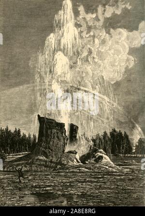 "Il Gigante Geyser", 1872. Funzione geotermico nel Parco Nazionale di Yellowstone, Wyoming negli Stati Uniti. "... Un tremendo geyser, che è stato chiamato il gigante. Esso genera una colonna di acqua la dimensione della apertura della misura della quota di cento trenta piedi e continua il display per un ora e mezza. La quantità di acqua scaricata è stato immenso, circa pari in quantità al che il fiume, il cui volume, durante l eruzione, è stata raddoppiata'. Dal pittoresco America; o, la terra in cui viviamo, una delimitazione dalla penna e matita di montagne, fiumi, laghi...con illustrazioni su St Foto Stock