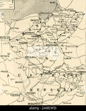 'L'area orientale della Grande Guerra", 1915. Il fronte orientale era una frontiera tra l'impero russo e Romania su un lato e l'impero austro-ungarico, Bulgaria, l'impero ottomano e impero tedesco sull'altro. Da "La guerra di un album illustrato De Luxe - Volume I. La prima fase", edito da J. A. Hammerton. [La Amalgamated Press Limited, Londra, 1915] Foto Stock