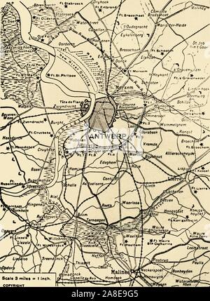 Il quartiere Round Anversa", 1915. Anversa è stato inanellato da forti noto come il National Redoubt, assediata e catturati durante l'invasione tedesca del Belgio nel mese di agosto 1914. Da "La guerra di un album illustrato De Luxe - Volume I. La prima fase", edito da J. A. Hammerton. [La Amalgamated Press Limited, Londra, 1915] Foto Stock