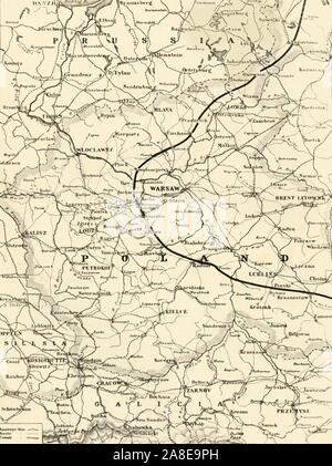 'Map della Polonia che mostra la posizione delle nazioni in conflitto nel luglio 24th, 1915', 1916. A causa della sua posizione geografica tra poteri di combattimento, la Polonia ha visto tanta lotta e una incredibile perdite umane e materiali tra il 1914 e il 1918. Da "La guerra di un album illustrato De Luxe - Volume IV. La Campagna estiva - 1915", edito da J. A. Hammerton. [La Amalgamated Press Limited, Londra, 1916] Foto Stock