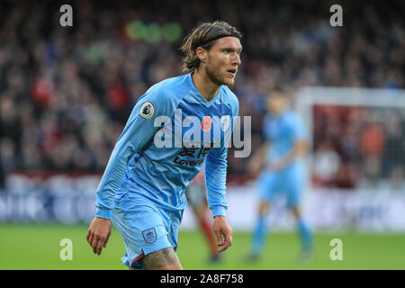 Il 2 novembre 2019, Bramall Lane, Sheffield, Inghilterra; Premier League, Sheffield Regno v Burnley : Jeff Hendrick (13) di Burnley durante il gioco Credito: Mark Cosgrove/news immagini Foto Stock