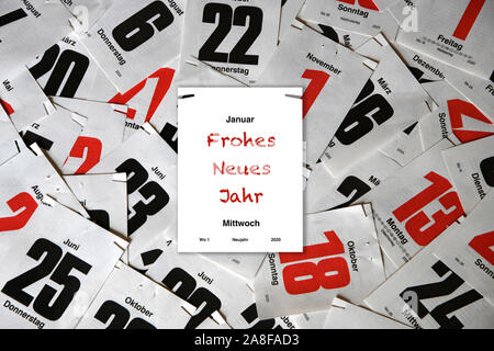 Kalender, Kalenderblatt, Tage, tag, Frohes Neues Jahr, 1.Januar, Kalendertage, mehrere, Termin, TERMINE, 2020, Foto Stock