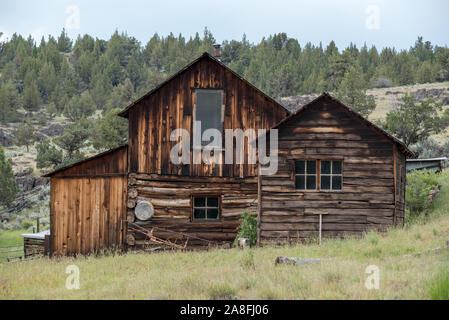 La storica Fred Riddle House presso la base di Steens Mountain in Oregon orientale. Foto Stock