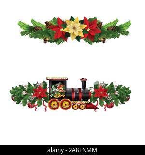 Le decorazioni di Natale con abete e decorazioni Illustrazione Vettoriale