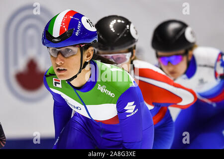 Montreal, Quebec. 08 Nov, 2019. Cercare su Cynthia Mascitto (ITA) durante l'ISU WORLD CUP II a Maurice-Richard Arena di Montreal, in Quebec. David Kirouac/CSM/Alamy Live News Foto Stock