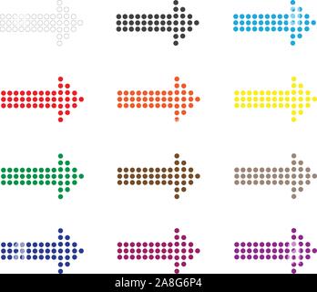 Set di dot frecce icona su sfondo bianco in stile appartamento. serie di frecce colorate segno. dot frecce per il vostro web site design, logo, app, UI. Illustrazione Vettoriale