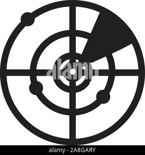 Radar icona solido su sfondo bianco in stile appartamento. L'icona del radar per il vostro web site design, logo, app, UI. simbolo di radiolocalizzazione. segno di scansione. Illustrazione Vettoriale