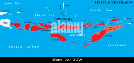 Mappa di Lesser Sunda isole dell'Arcipelago Malese Illustrazione Vettoriale