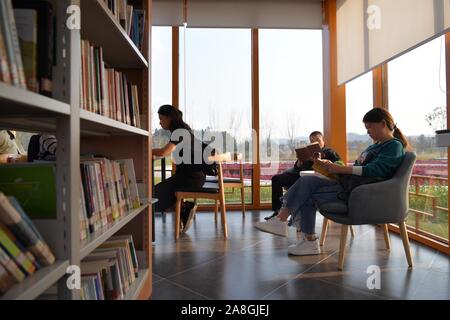 Pingxiang, la Cina della provincia di Jiangxi. 8 Novembre, 2019. La gente di leggere in una biblioteca pubblica in Xiangdong distretto della città Pingxiang, Cina orientale della provincia di Jiangxi, nov. 8, 2019. Credito: Peng Zhaozhi/Xinhua/Alamy Live News Foto Stock