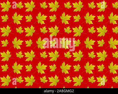 Modello senza giunture di giallo foglie di acero su uno sfondo di colore rosso. Foglie di autunno pattern Foto Stock