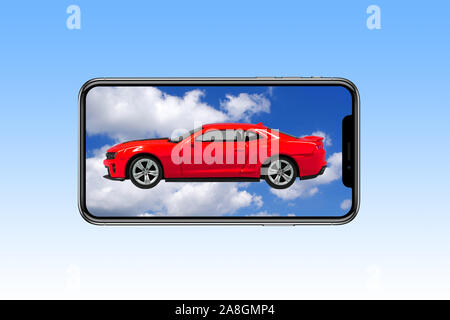 Modellauto, Roter Chevrolet Camaro, ZL1, STATI UNITI D'AMERICA, maneggevole, Display, Online, Autobörse, Online-Börse, Autokauf, Verkauf, Händler, Autohändler,, Iphone Smar Foto Stock