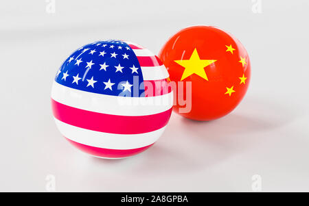 Abstract repubblica di cina ROC bandiera e bandiera degli Stati Uniti sul lucido palle da biliardo 3D render illustrazione Foto Stock