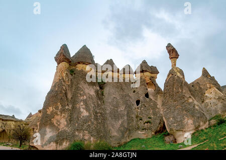 Rocce di tufo guarda come pietra di funghi in turco Cappadocia. Pashabag Valley Foto Stock