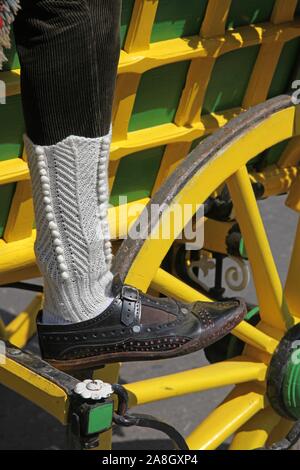 Partecipante sconosciuto in croato costume nazionale presso il cavallo e il carro di nozze visualizza durante Dakovo vezovi (Dakovo Summer Festival) in Dakovo, Croazia Foto Stock