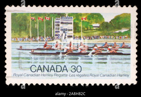 Timbro stampato dal Canada, mostra Royal Canadian Henley Regatta, circa 1982 Foto Stock