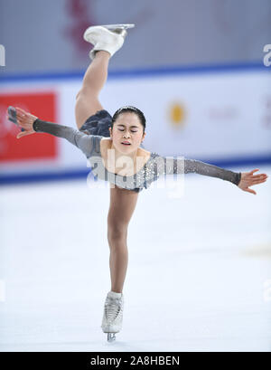 Chongqing Cina. 9 Nov, 2019. Satoko Miyahara del Giappone compie durante il ladies pattinaggio gratuito presso l'ISU Grand Prix di Pattinaggio di Figura tazza di Cina 2019 a Chongqing, sud-ovest della Cina, nov. 9, 2019. Credito: Xue Yubin/Xinhua/Alamy Live News Foto Stock