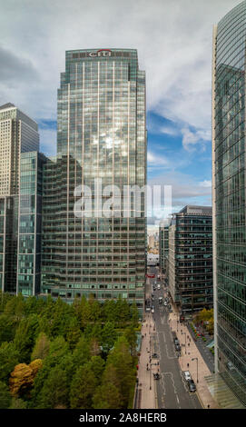 La Citibank UK, Citigroup Center, 33 Canada Square, Canary Wharf, London E14 5LB, Superiore Bank Street e il giubileo Park Foto Stock