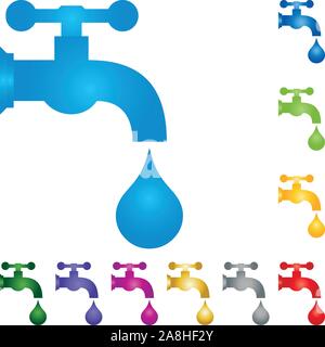 Rubinetto, gocce d'acqua, gocce, acqua, logo Illustrazione Vettoriale