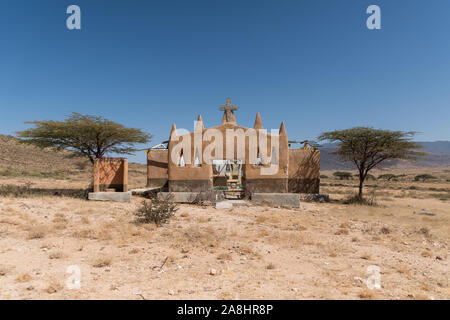 Chiesa abbandonata in Kowop, Baragoi, Distretto Samburu County, Kenya Foto Stock