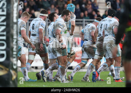 Parma, Italia. 9 Nov, 2019. glasgow jubilates per le zebre tryduring Rugby vs Glasgow Warriors Rugby Guinness Pro 14 in Parma, Italia, Novembre 09 2019 - LPS/Massimiliano Carnabuci Credito: Massimiliano Carnabuci/LP/ZUMA filo/Alamy Live News Foto Stock