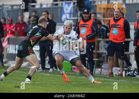 Parma, Italia. 9 Nov, 2019. dht van der Merwe, glasgow) evitare tackleduring Zebre Rugby vs Glasgow Warriors Rugby Guinness Pro 14 in Parma, Italia, Novembre 09 2019 - LPS/Massimiliano Carnabuci Credito: Massimiliano Carnabuci/LP/ZUMA filo/Alamy Live News Foto Stock