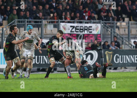 Parma, Italia. 9 Nov, 2019. zander fagerson evitare un blockduring Zebre Rugby vs Glasgow Warriors Rugby Guinness Pro 14 in Parma, Italia, Novembre 09 2019 - LPS/Massimiliano Carnabuci Credito: Massimiliano Carnabuci/LP/ZUMA filo/Alamy Live News Foto Stock