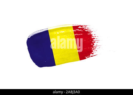 Dipinta a pennello Bandiera della Romania. Mano stile disegnato Foto Stock
