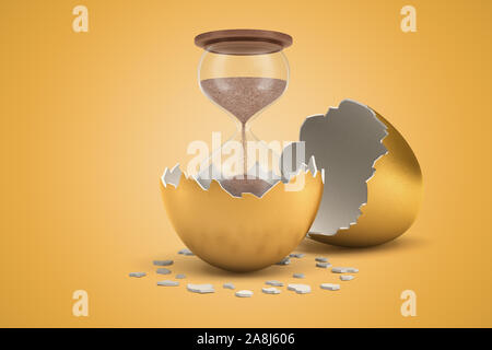 3D rendering di clessidra che appena schiuse dal Golden Egg. Foto Stock