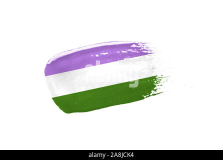 Spazzola bandiera dipinta di orgoglio genderqueer isolati su sfondo bianco. Foto Stock