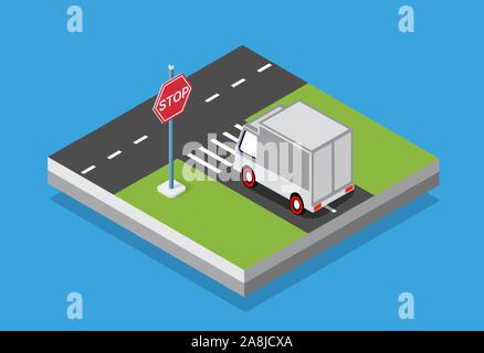 Set isometrica automobili e camion trasporto Illustrazione Vettoriale