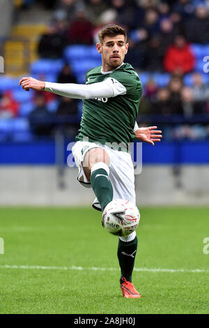 Bolton, Regno Unito. 09Nov, 2019. BOLTON INGHILTERRA - Novembre 9th Plymouth è Joe Edwards in azione durante la FA Cup match tra Bolton Wanderers e la Plymouth Argyle al Reebok Stadium, Bolton sabato 9 novembre 2019. (Credit: Eddie Garvey | MI News) La fotografia può essere utilizzata solo per il giornale e/o rivista scopi editoriali, è richiesta una licenza per uso commerciale Credito: MI News & Sport /Alamy Live News Foto Stock