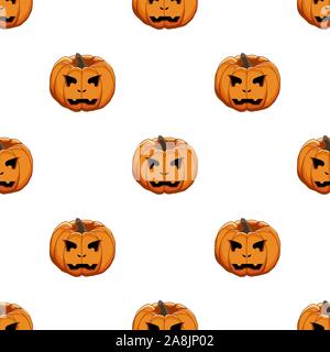 Illustrazione sul tema grande disegno colorato Halloween, seamless arancione zucca. Seamless disegno consistente di zucca raccolta, accessorio a Hallowee Illustrazione Vettoriale