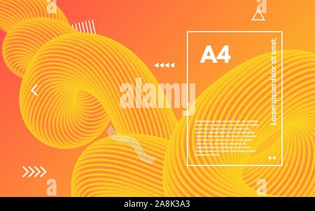 Abstract poster arancione. A4 modello dinamico. Moderno design fluido con il bianco forme casuali. Giallo 3d gradiente. Futuristico concetto vibranti con geometr Illustrazione Vettoriale
