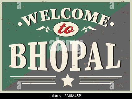 India Bhopal skyline della città silhouette vettore logo design vintage segno della scheda Messaggi di saluto Illustrazione Vettoriale