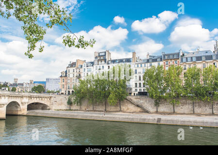 Parigi, vista sul Pont-Neuf, con uno splendido edificio sullo sfondo, le rive della Senna Foto Stock